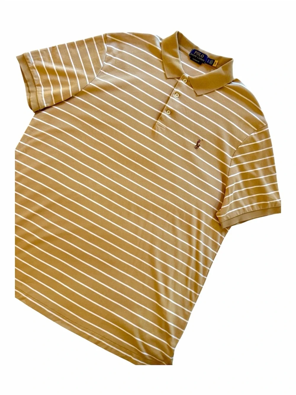 Polo Ralph Lauren Striped Polo Shirt Tan/White XL Preppy Business Casual